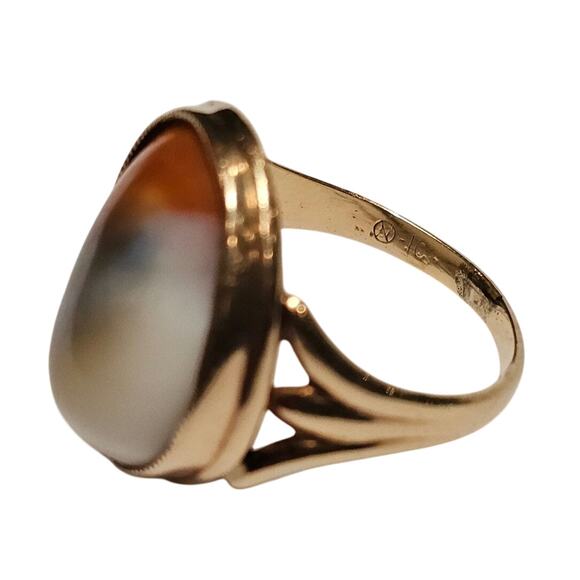 Antique 10K Gold "Eye of Shiva" Operculum Shell Ring - Picture 4 of 5